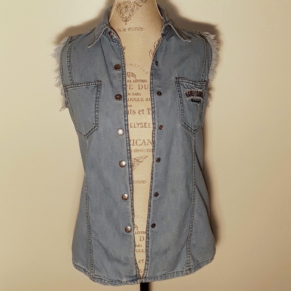 Harley Davidson Distressed Denim Vest